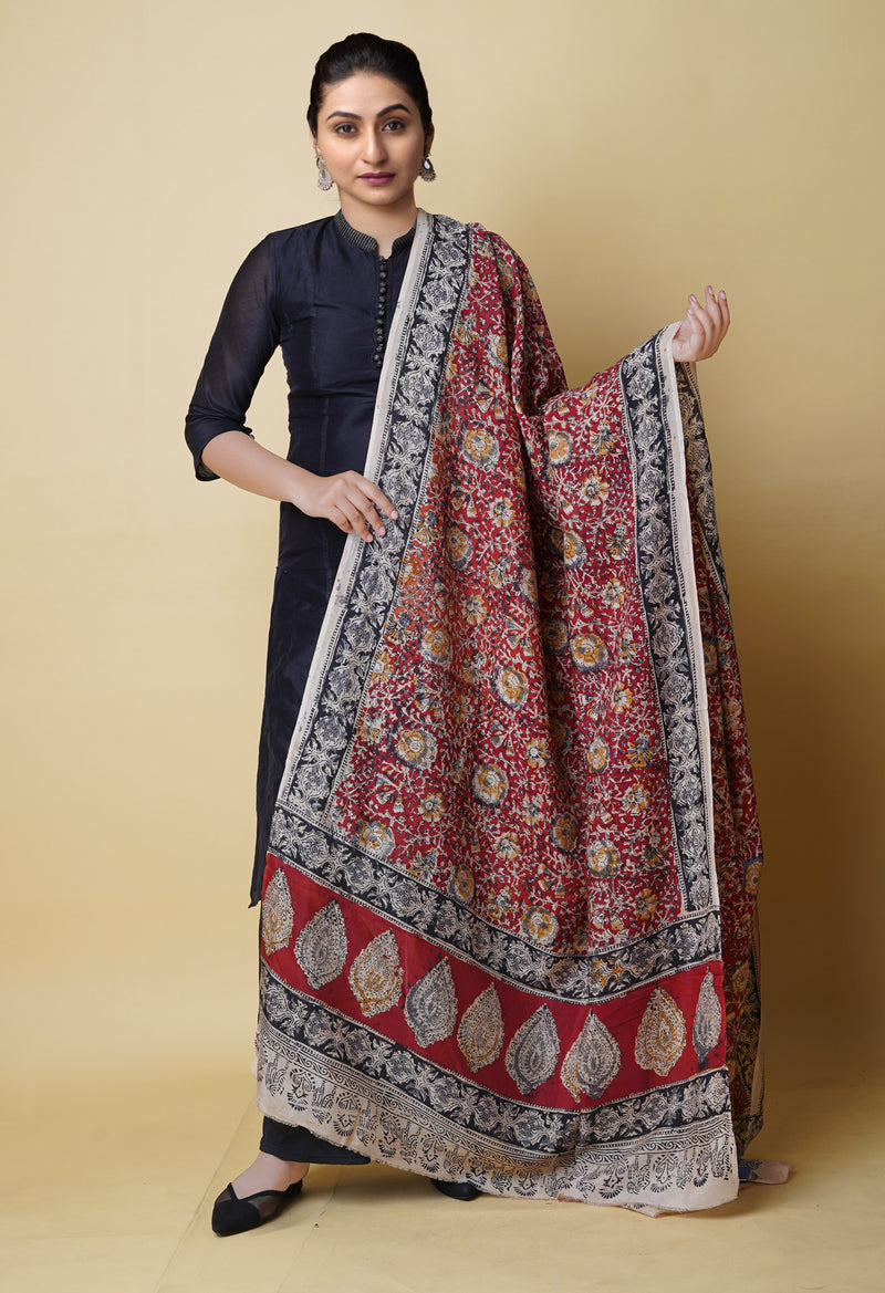 Multi Pure Hand Block Kalamkari Soft Silk Dupatta–UDS5222