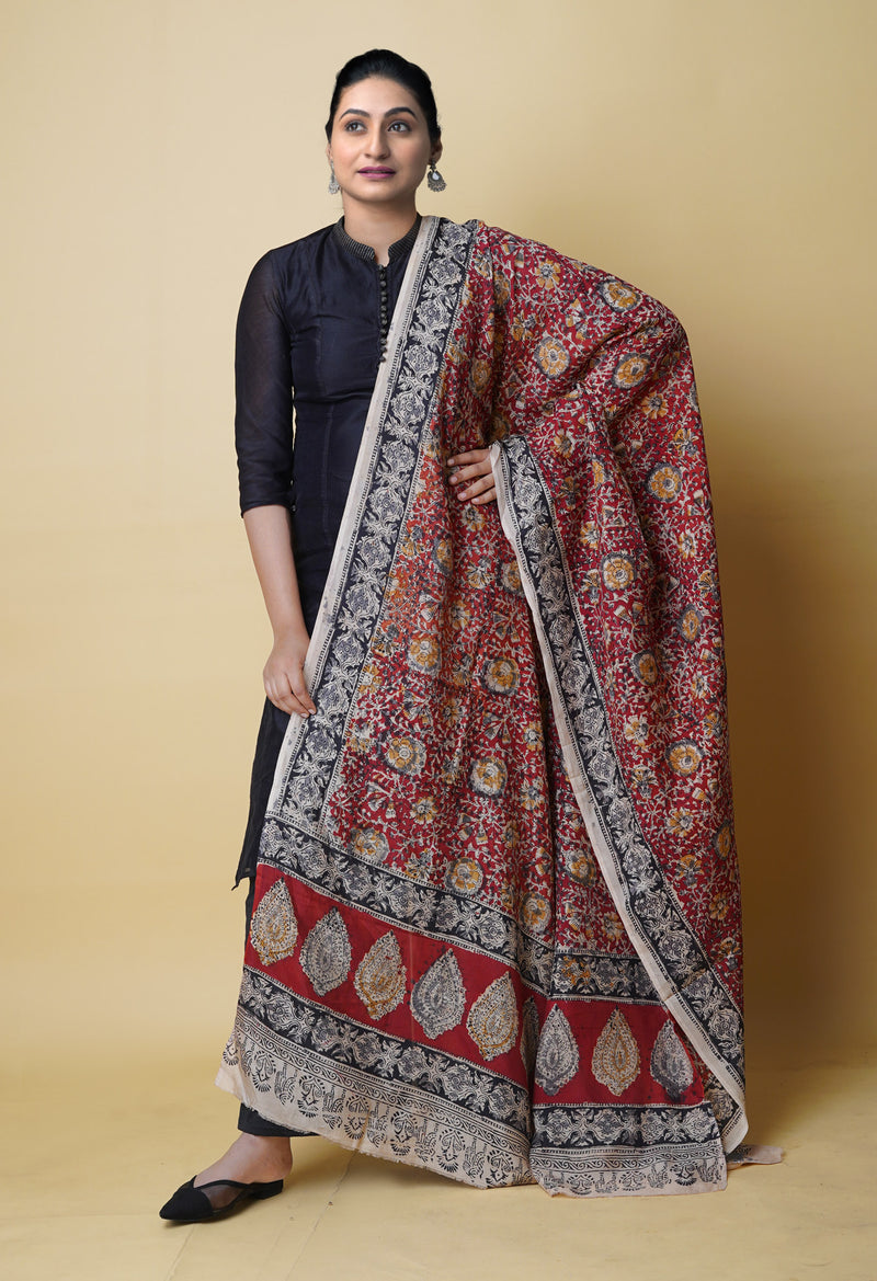 Multi Pure Hand Block Kalamkari Soft Silk Dupatta–UDS5222