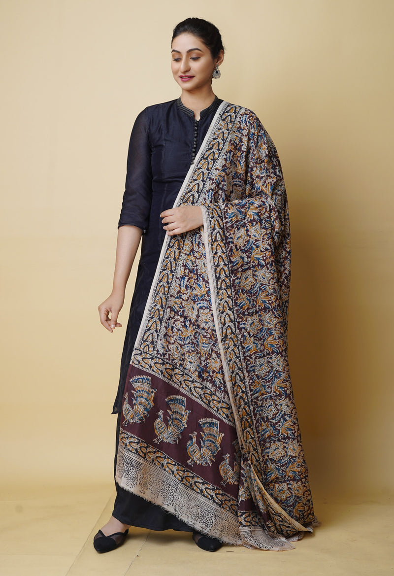 Multi Pure Hand Block Kalamkari Soft Silk Dupatta–UDS5224