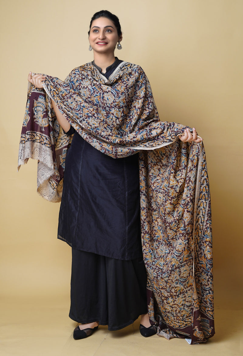 Multi Pure Hand Block Kalamkari Soft Silk Dupatta–UDS5224