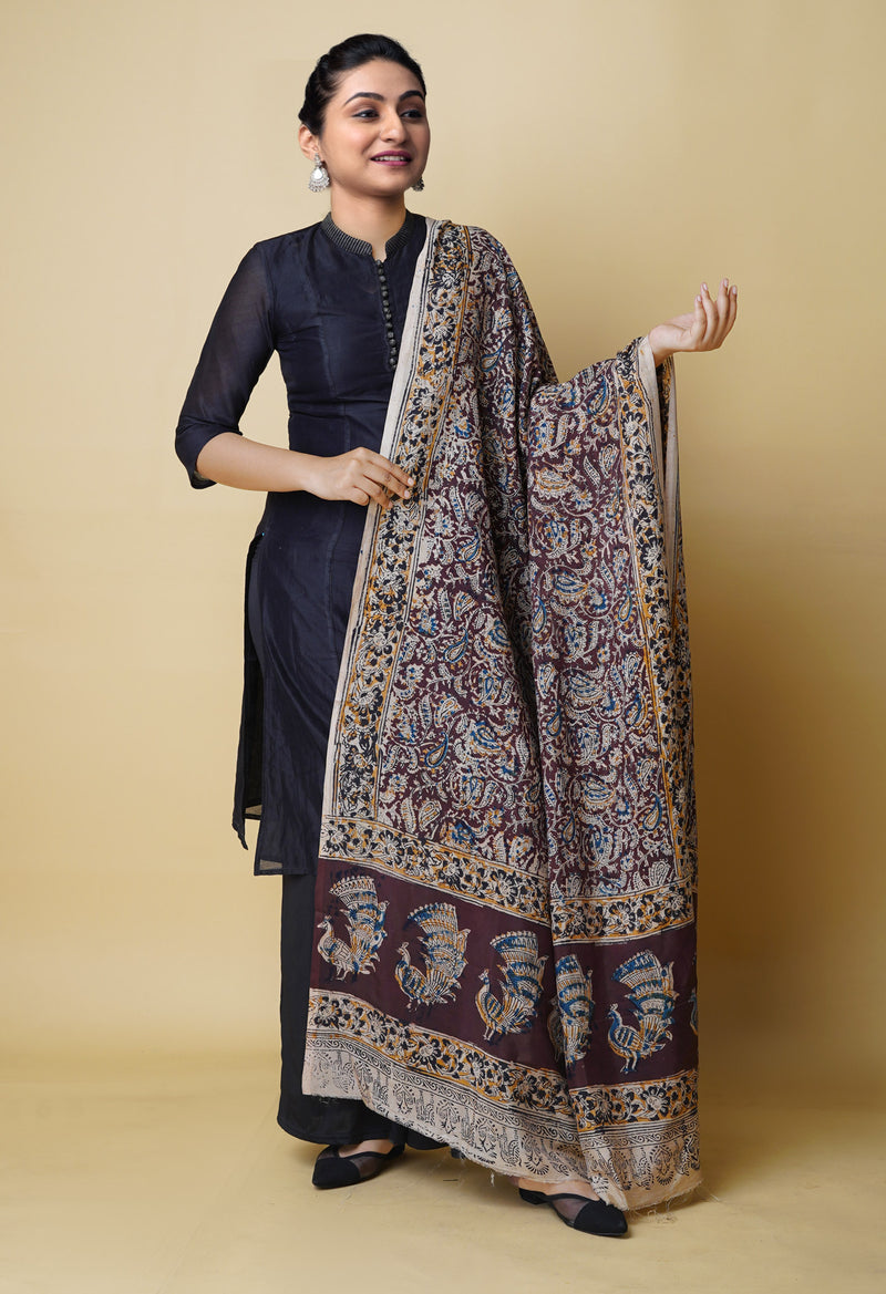 Multi Pure Hand Block Kalamkari Soft Silk Dupatta–UDS5229