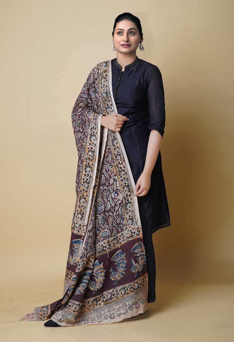 Multi Pure Hand Block Kalamkari Soft Silk Dupatta–UDS5229