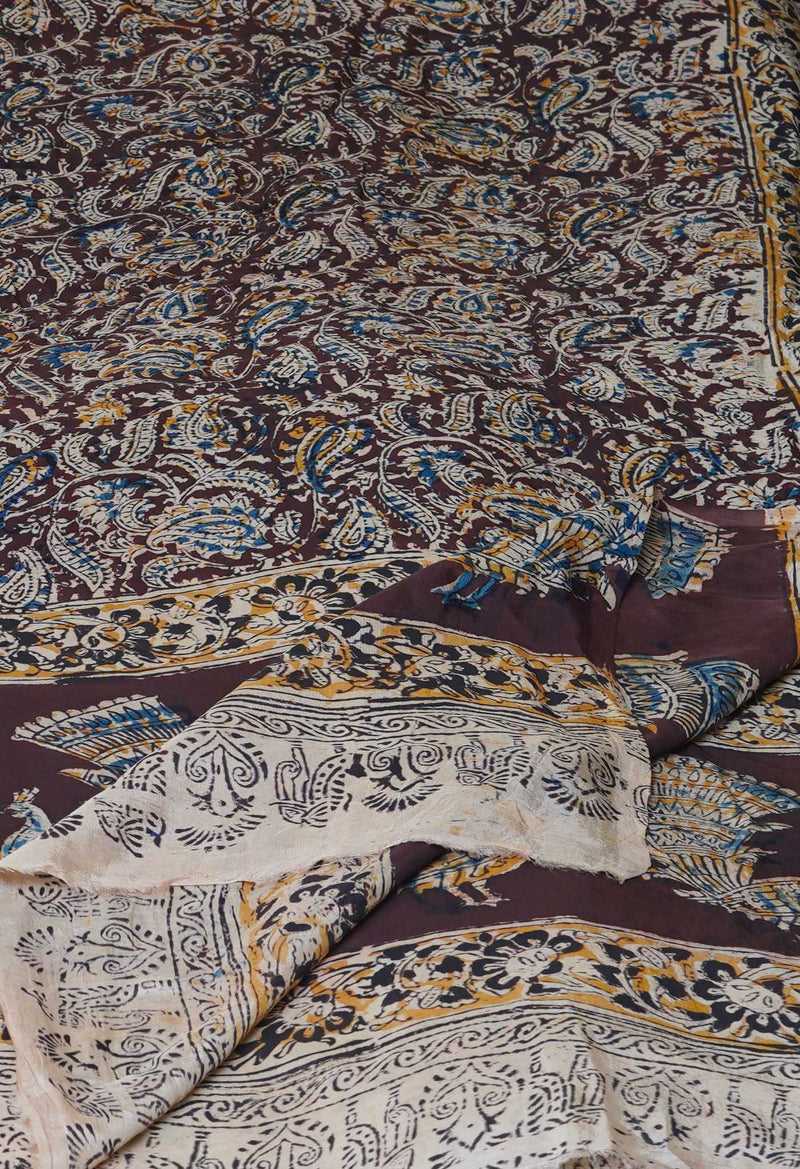 Multi Pure Hand Block Kalamkari Soft Silk Dupatta–UDS5229