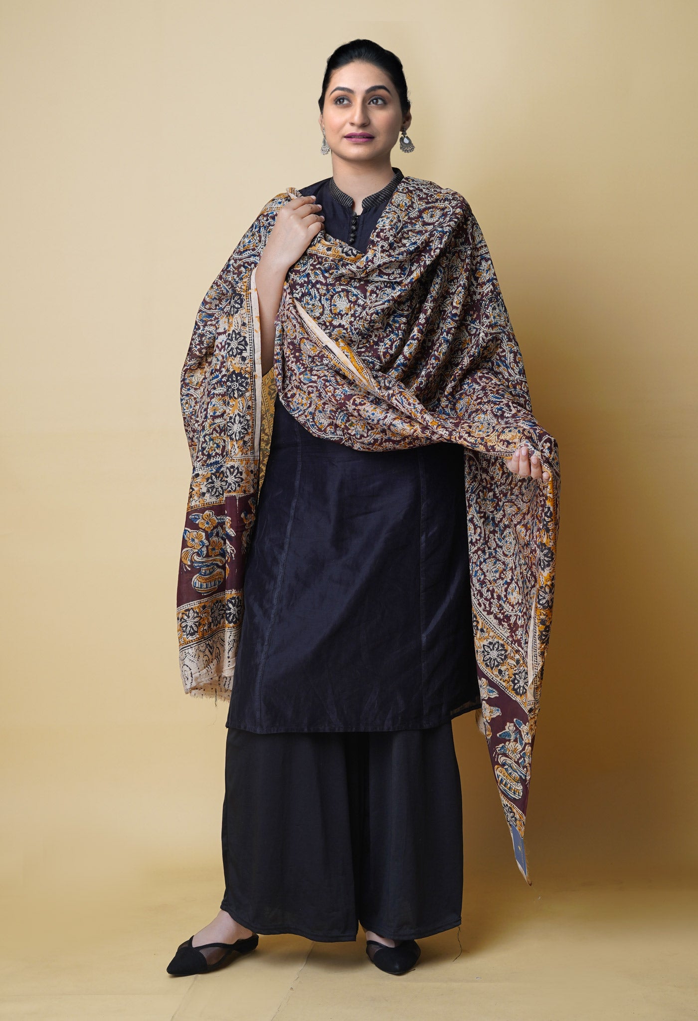 Multi Pure Hand Block Kalamkari Soft Silk Dupatta–UDS5233