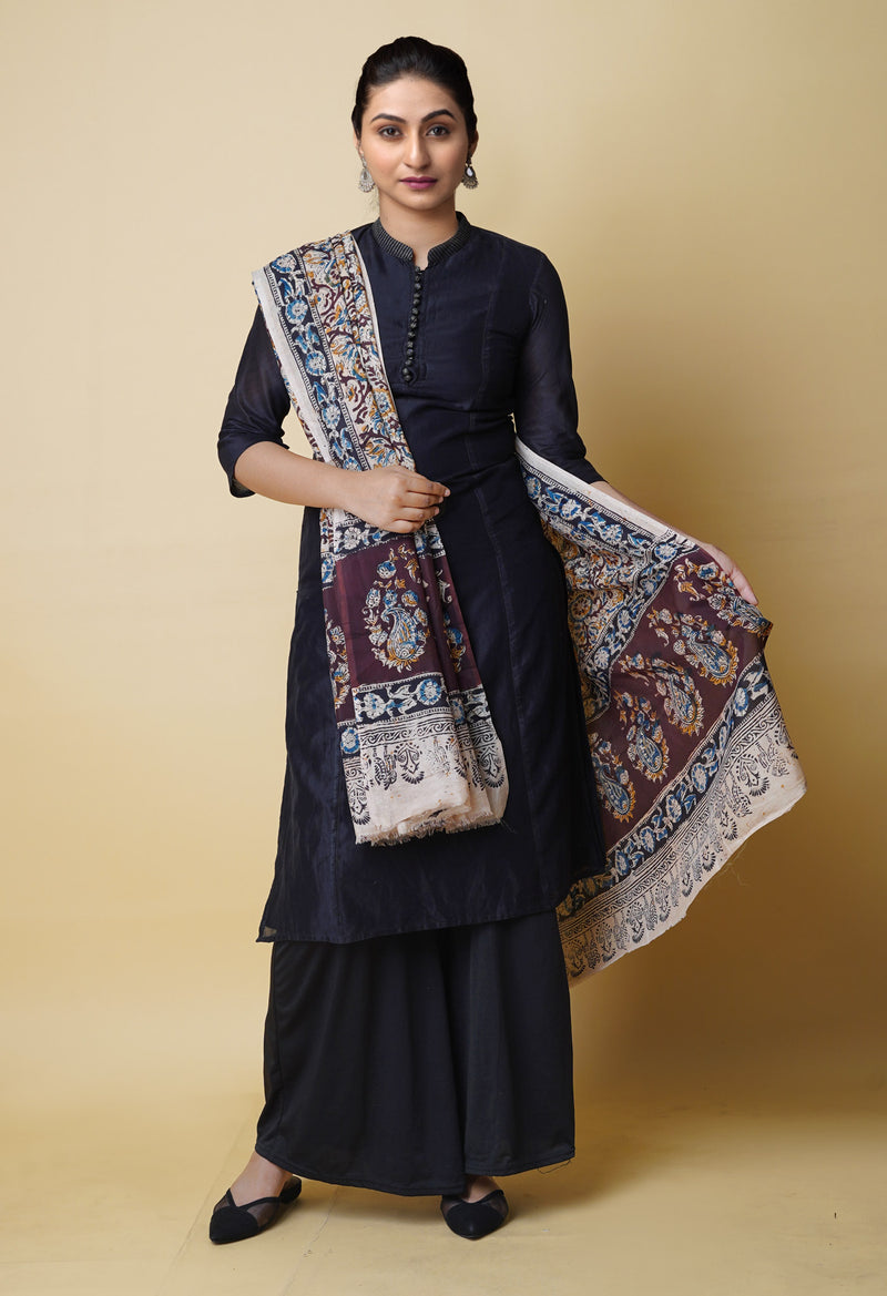 Multi Pure Hand Block Kalamkari Soft Silk Dupatta–UDS5234