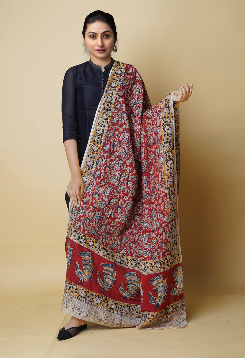 Multi Pure Hand Block Kalamkari Soft Silk Dupatta–UDS5235