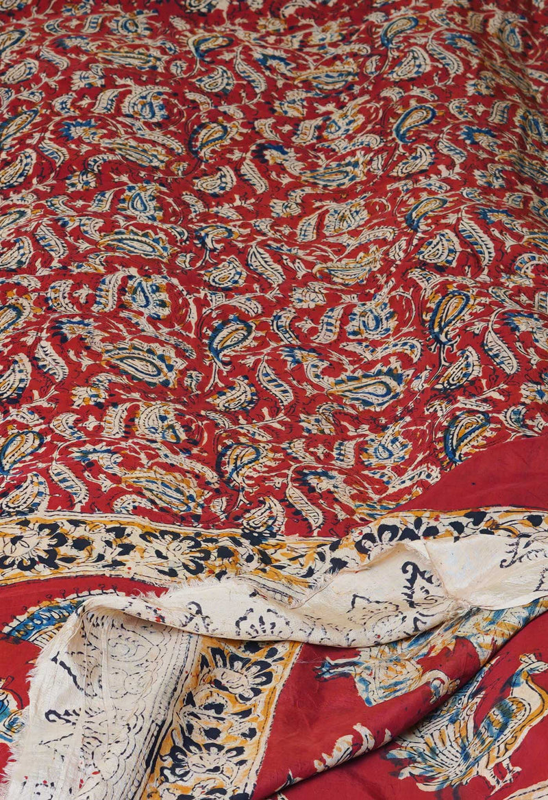 Multi Pure Hand Block Kalamkari Soft Silk Dupatta–UDS5235