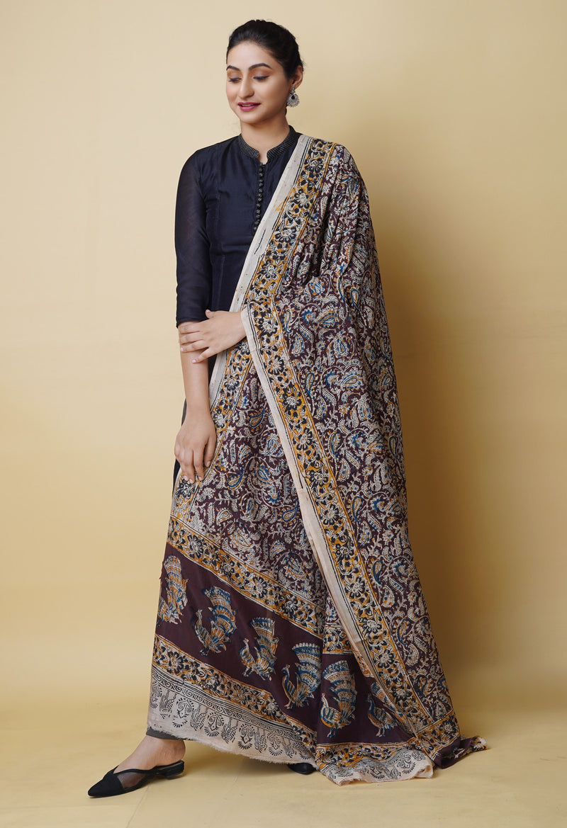 Multi Pure Hand Block Kalamkari Soft Silk Dupatta–UDS5237
