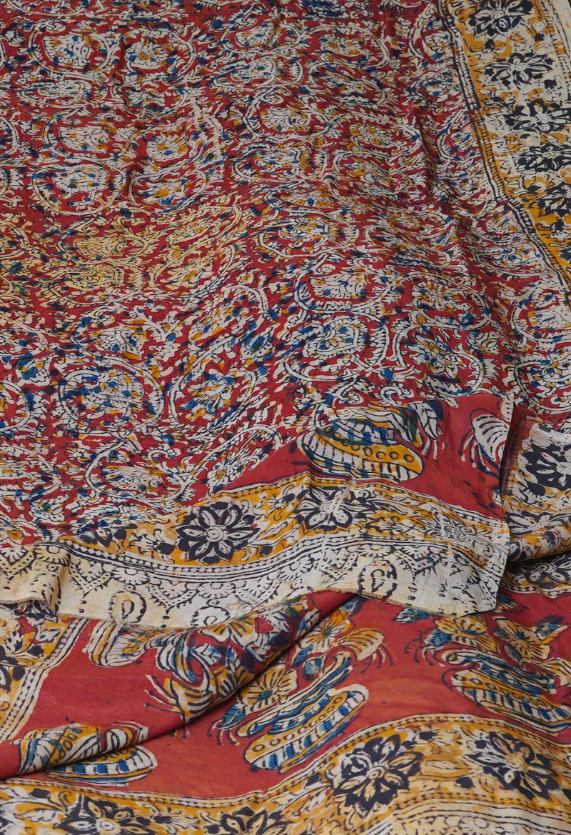 Multi Pure Hand Block Kalamkari Soft Silk Dupatta–UDS5238