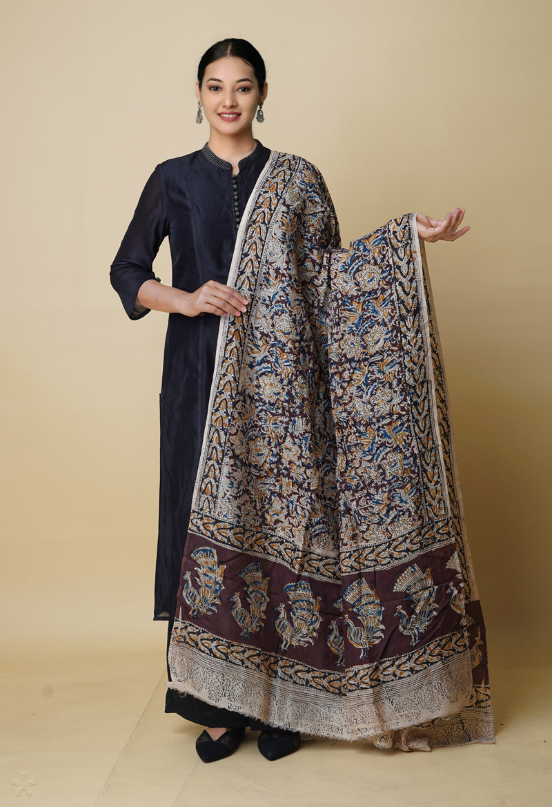 Multi Pure Hand Block Kalamkari Soft Silk Dupatta–UDS5245