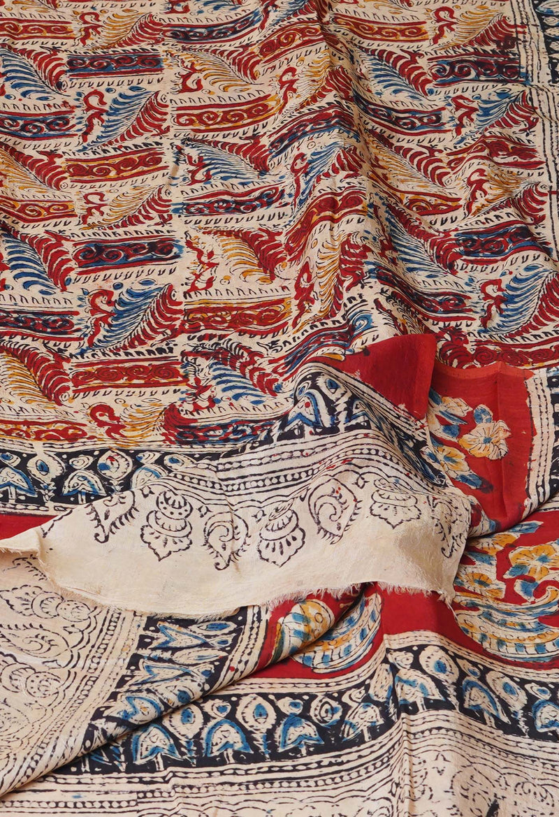 Multi Pure Hand Block Kalamkari Soft Silk Dupatta–UDS5246