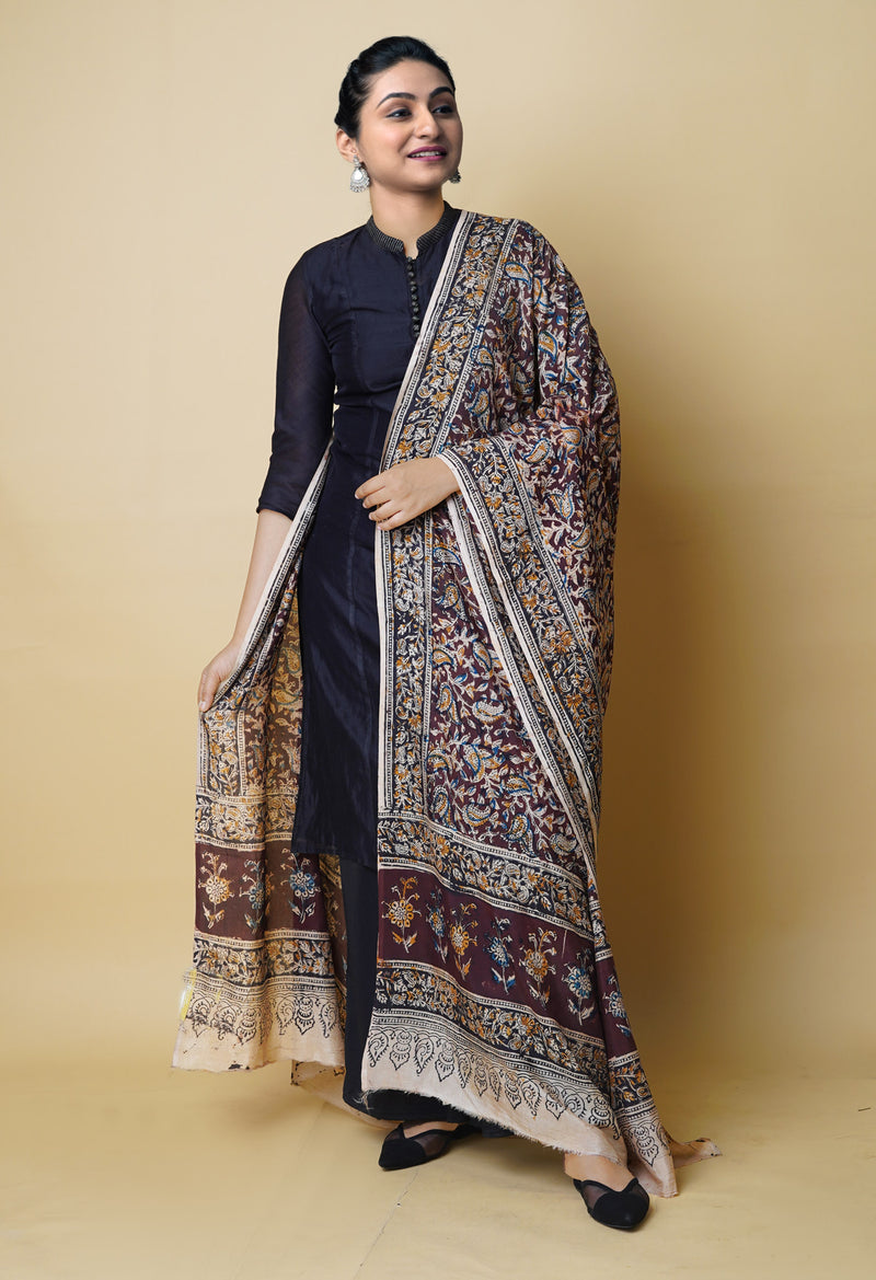 Multi Pure Hand Block Kalamkari Soft Silk Dupatta–UDS5251