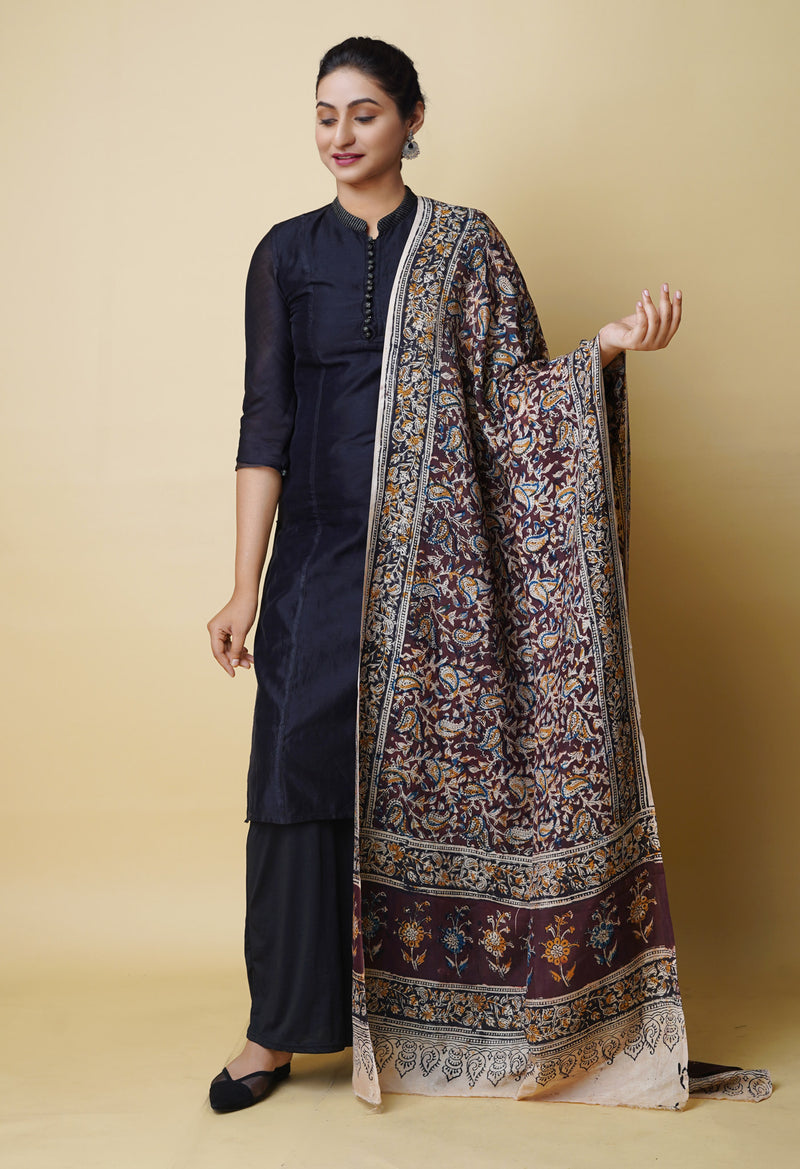 Multi Pure Hand Block Kalamkari Soft Silk Dupatta–UDS5251