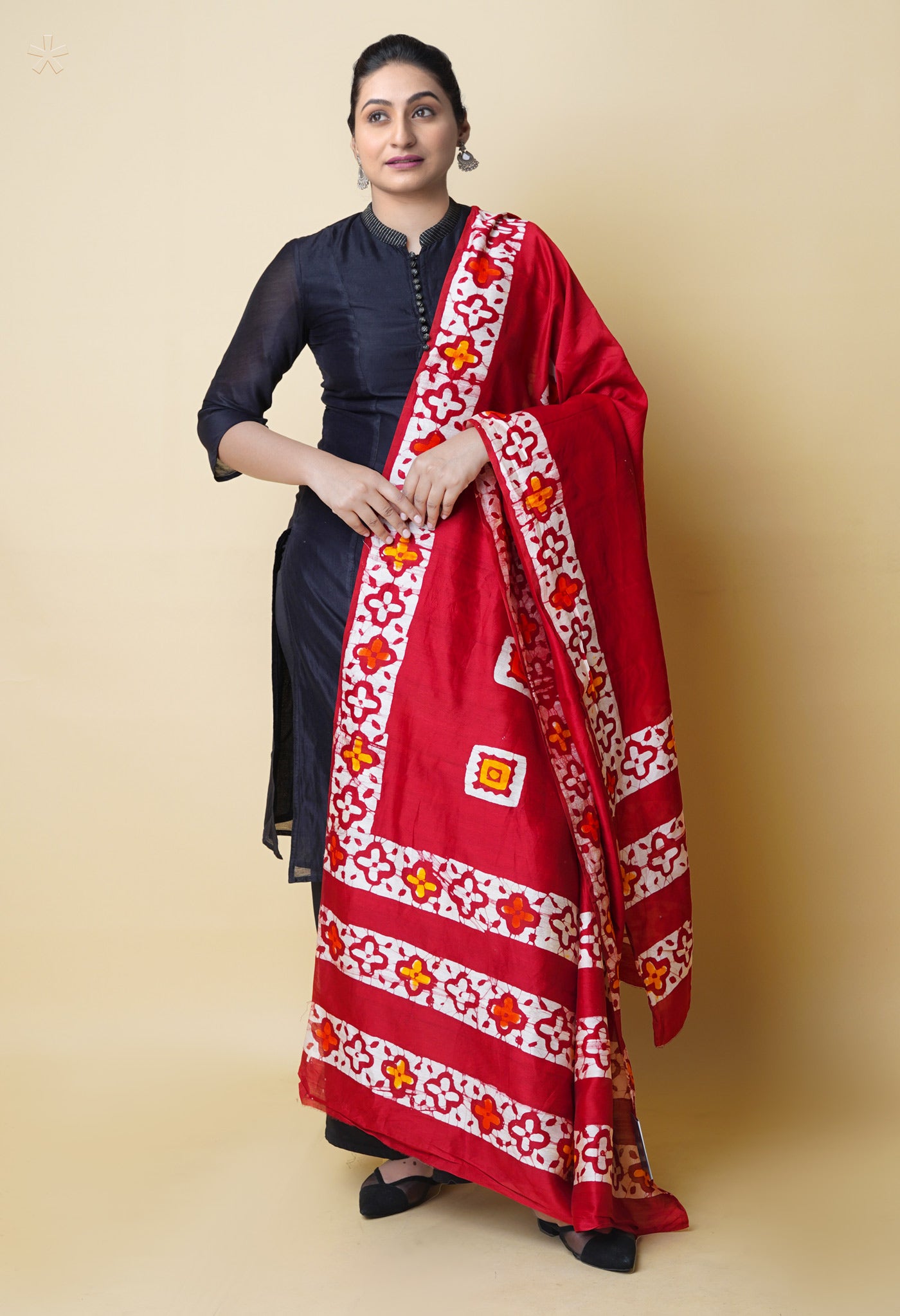 Red Pure Batik Printed Chanderi Sico Dupatta– UDS5290