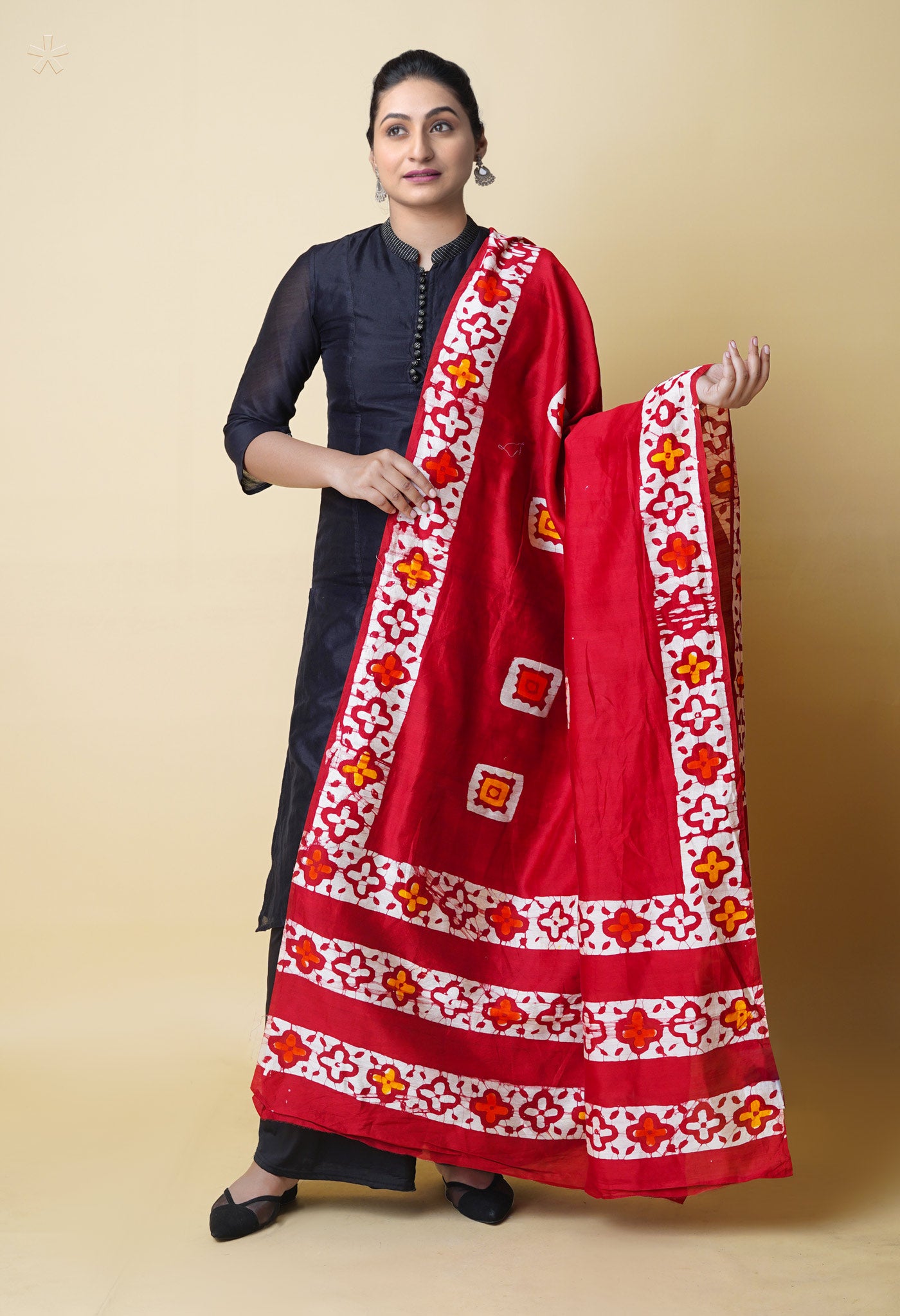 Red Pure Batik Printed Chanderi Sico Dupatta– UDS5290