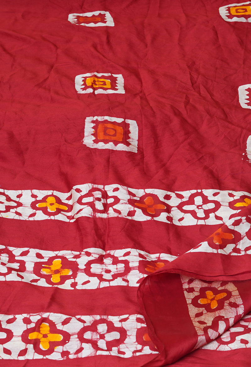 Red Pure Batik Printed Chanderi Sico Dupatta– UDS5290