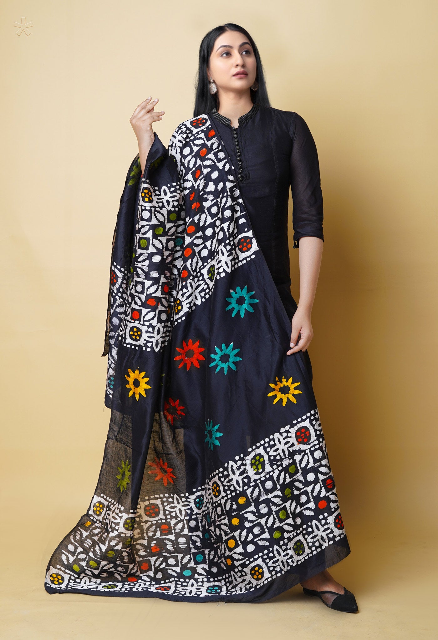 Black Pure Batik Printed Chanderi Sico Dupatta– UDS5291