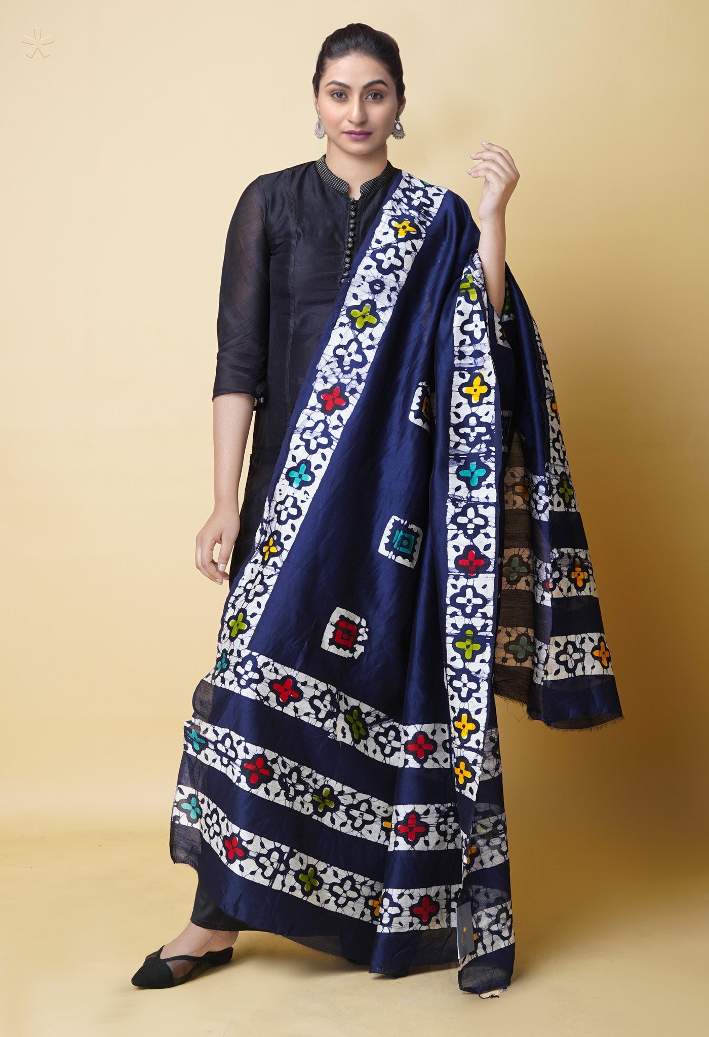 Blue Pure Batik Printed Chanderi Sico Dupatta–UDS5292