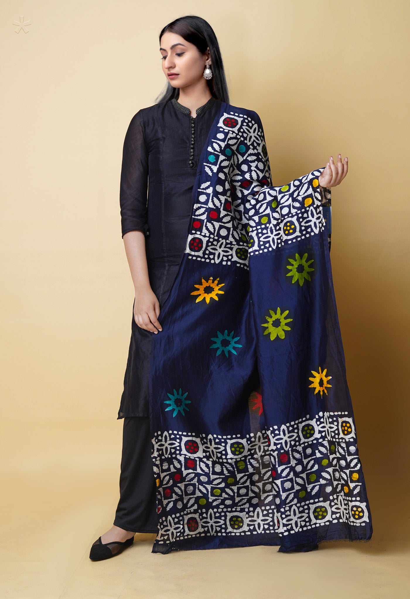 Blue Pure Batik Printed Chanderi Sico Dupatta– UDS5294