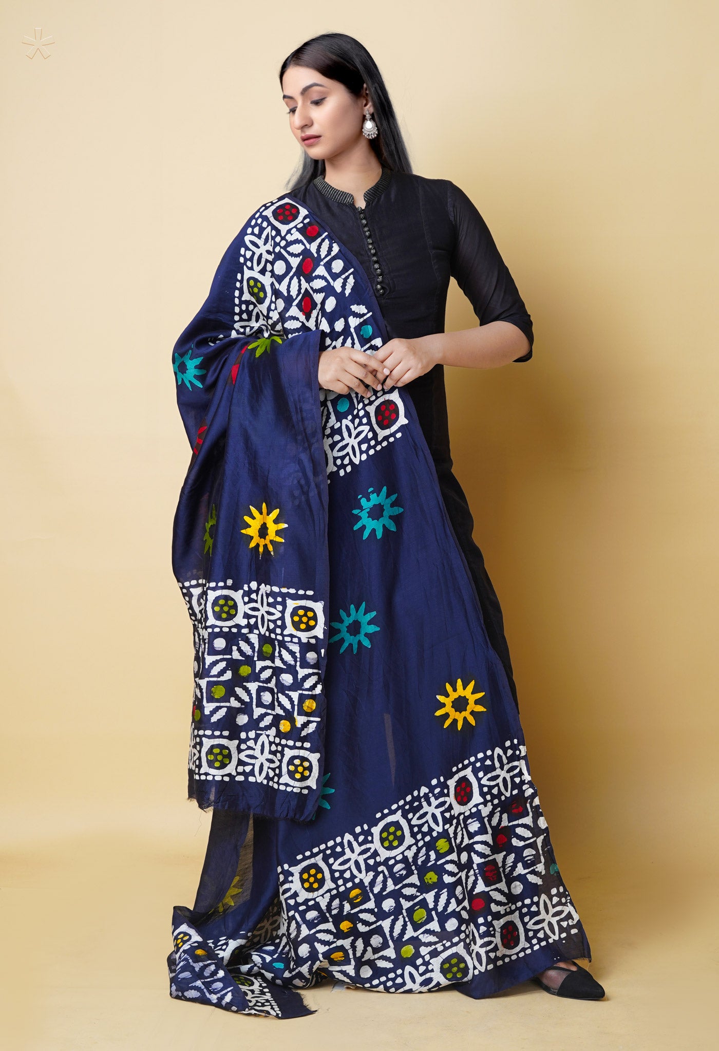 Blue Pure Batik Printed Chanderi Sico Dupatta– UDS5294