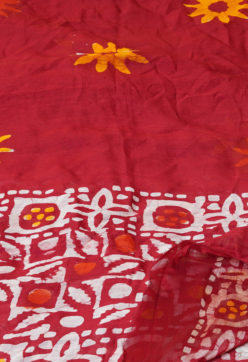 Red Pure Batik Printed Chanderi Sico Dupatta– UDS5295