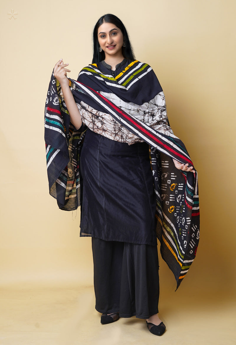 Black Pure Batik Printed Cotton Dupatta– UDS5299