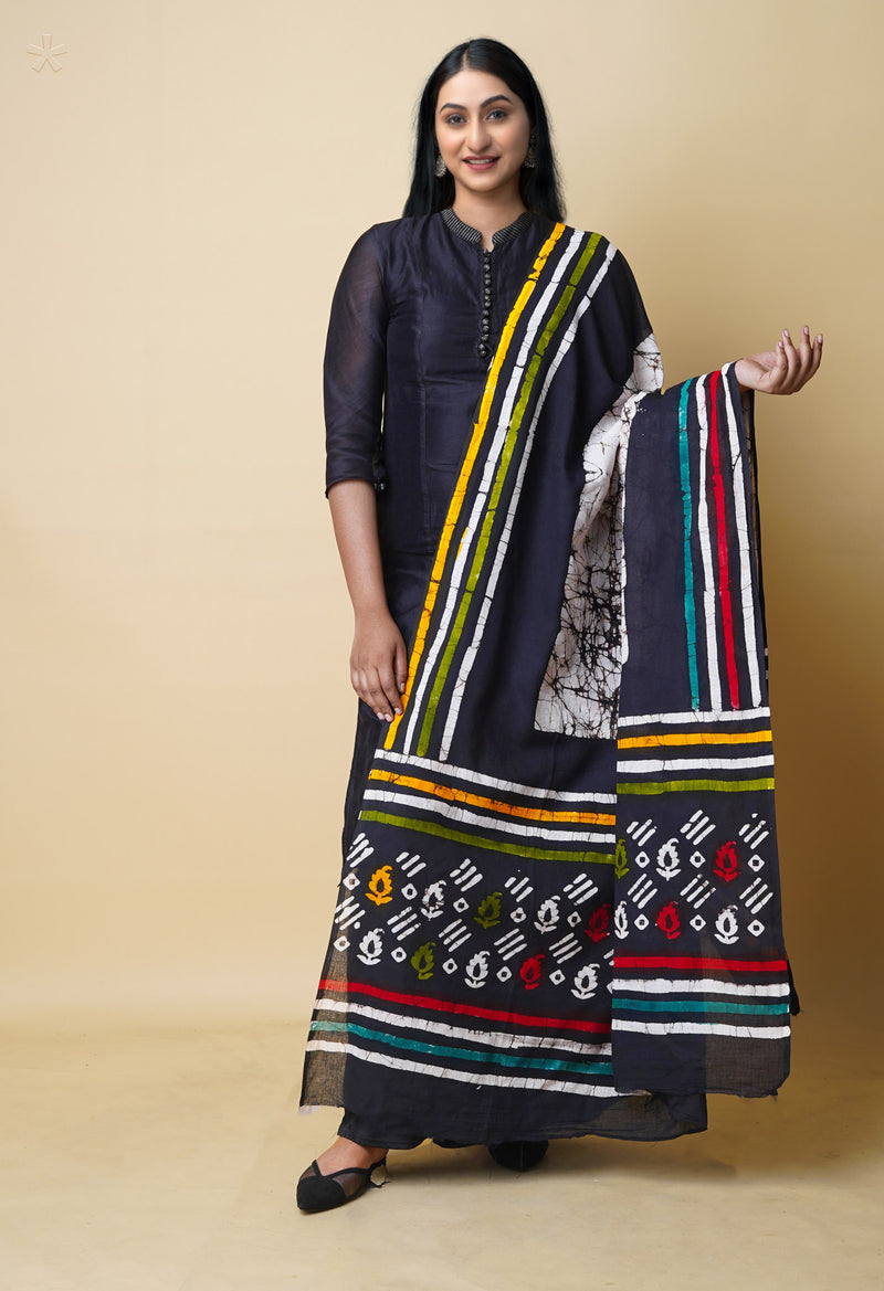 Black Pure Batik Printed Cotton Dupatta– UDS5299