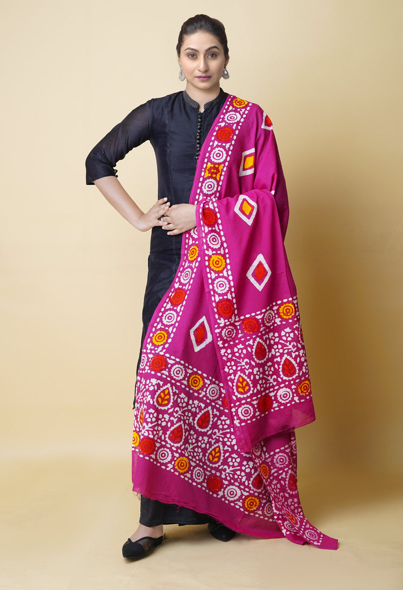 Pink Pure Batik Printed Cotton Dupatta– UDS5305
