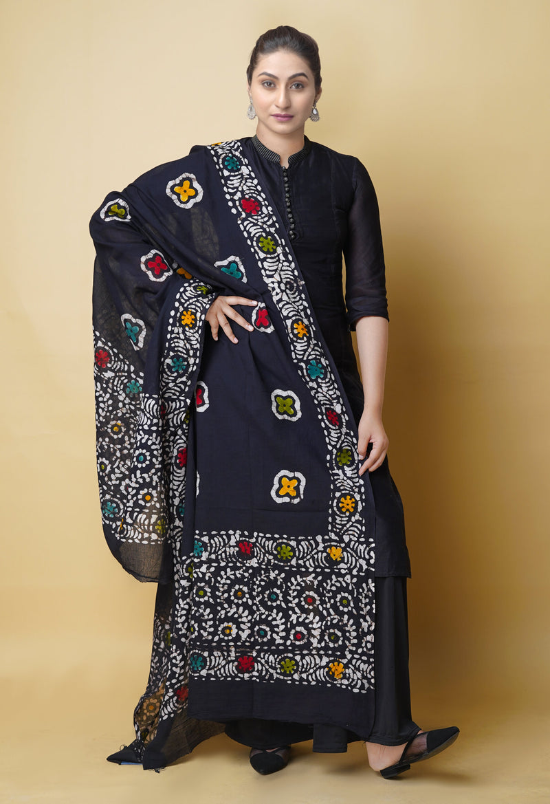 Black Pure Batik Printed Cotton Dupatta– UDS5306