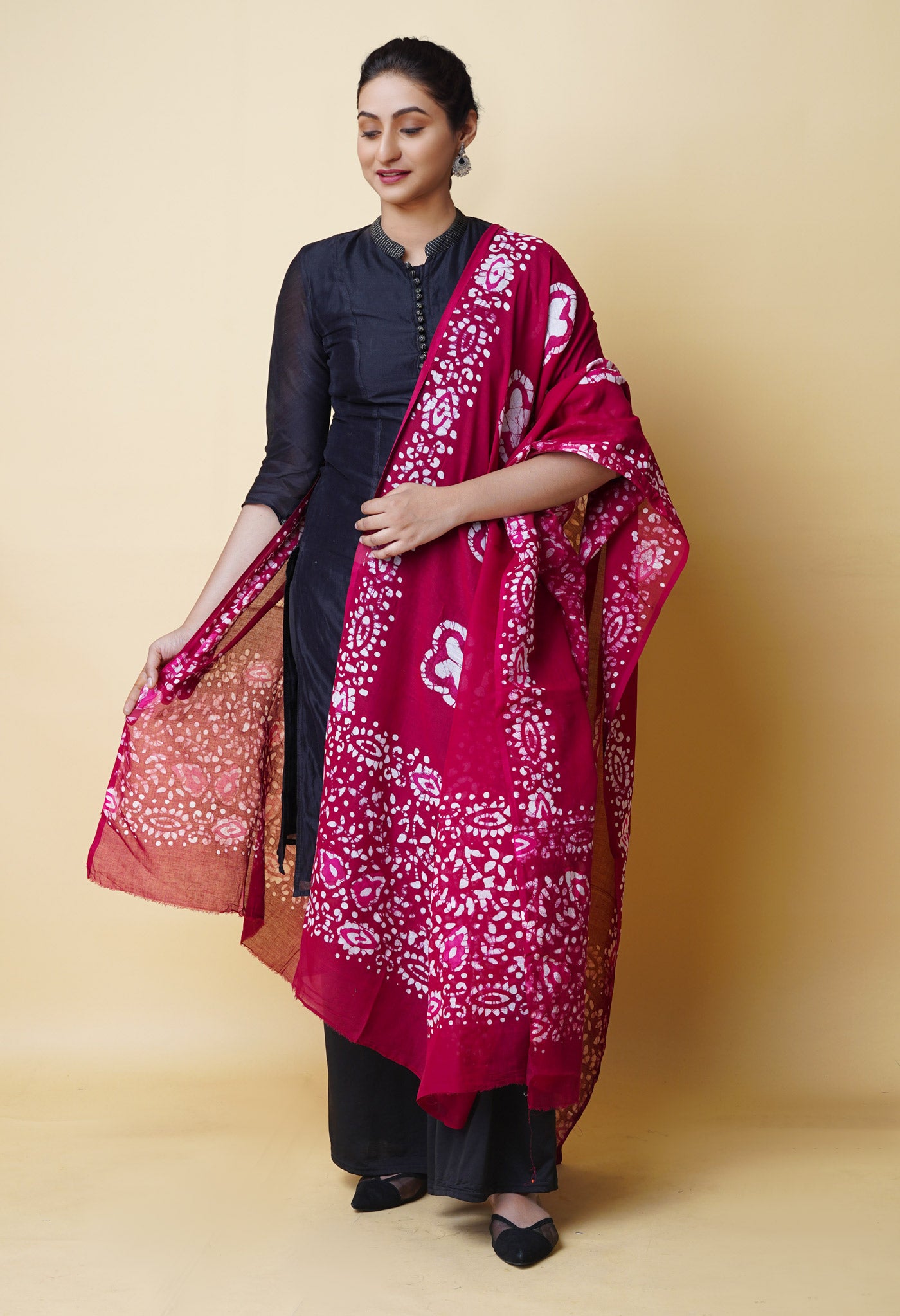 Wine Red Pure Batik Cotton Dupatta – UDS5318