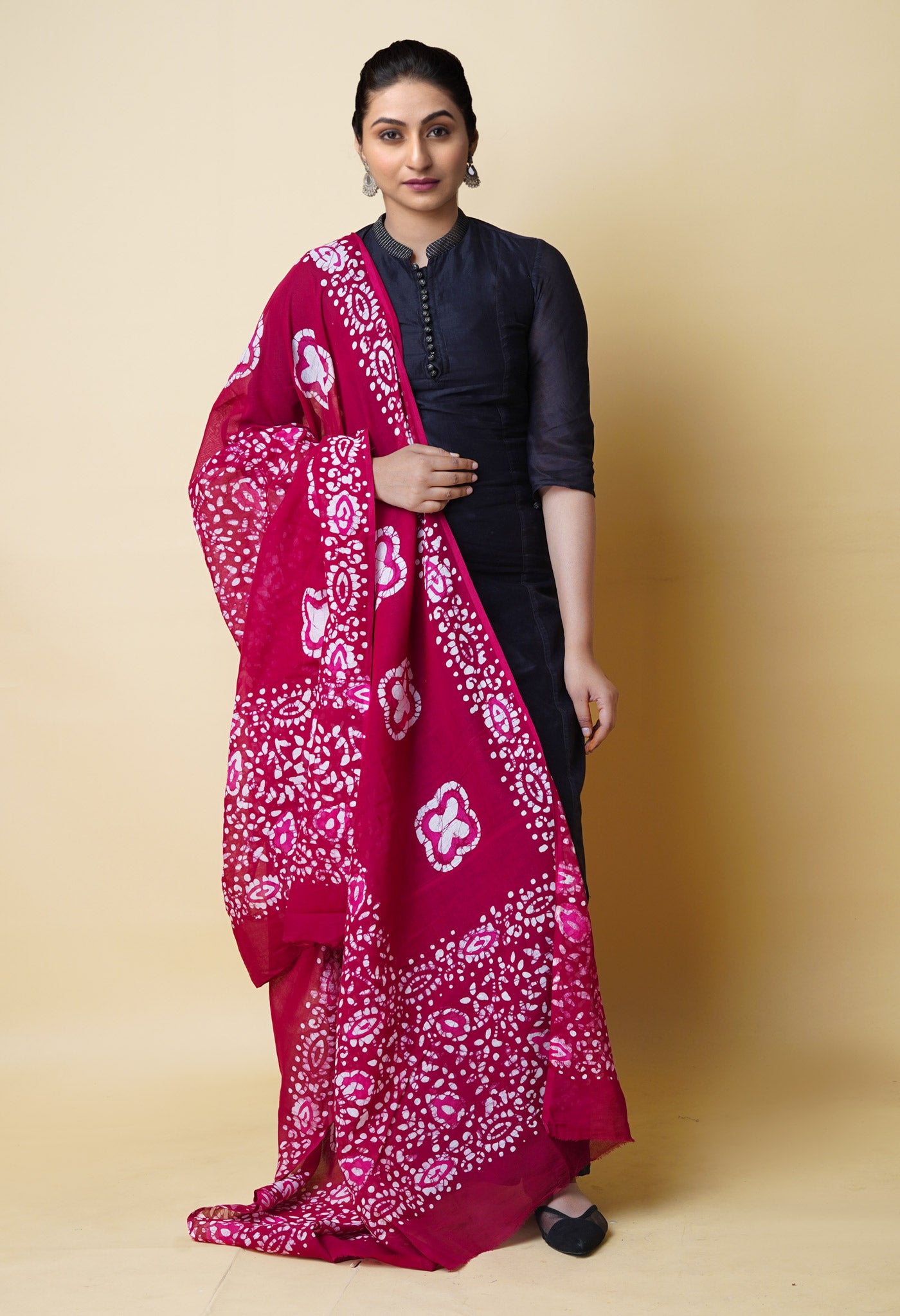 Wine Red Pure Batik Cotton Dupatta – UDS5318