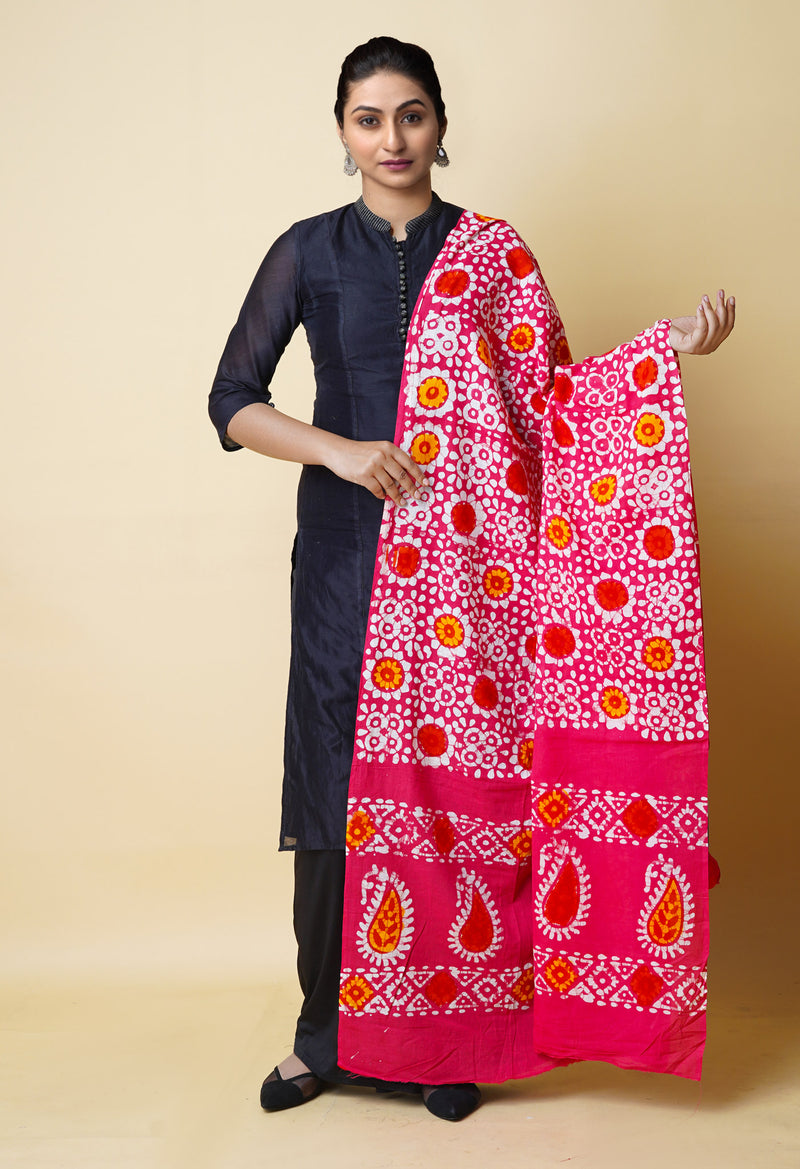 Pink Pure Batik Cotton Dupatta – UDS5319