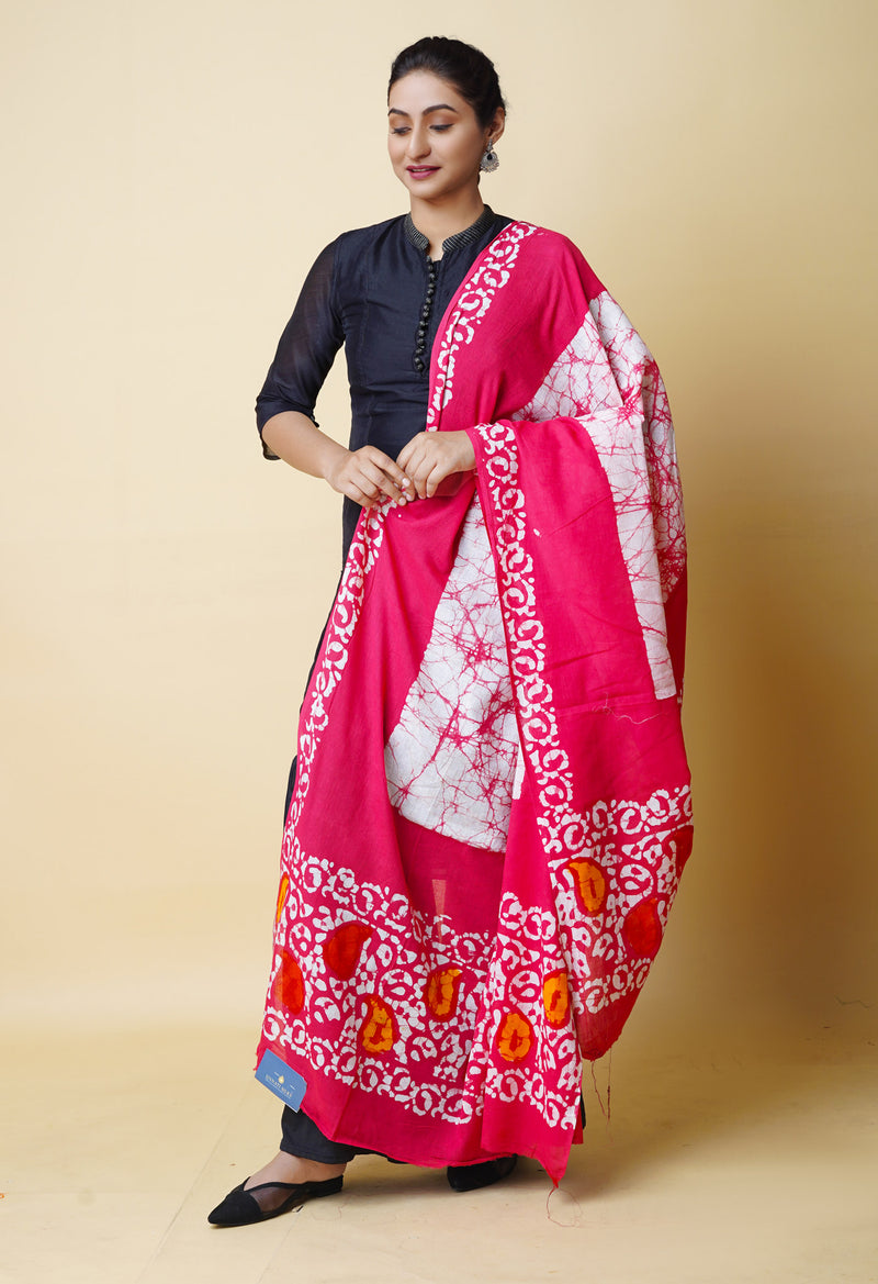Pink Pure Batik Cotton Dupatta – UDS5321