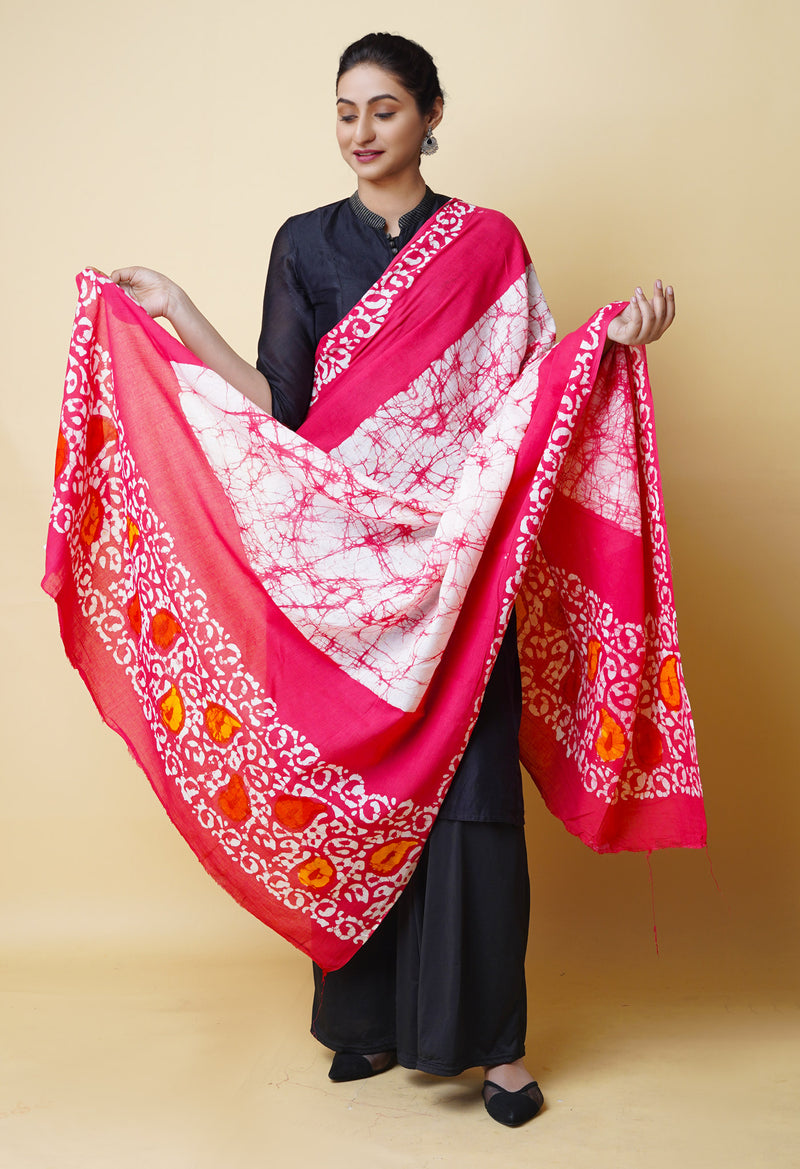 Pink Pure Batik Cotton Dupatta – UDS5321