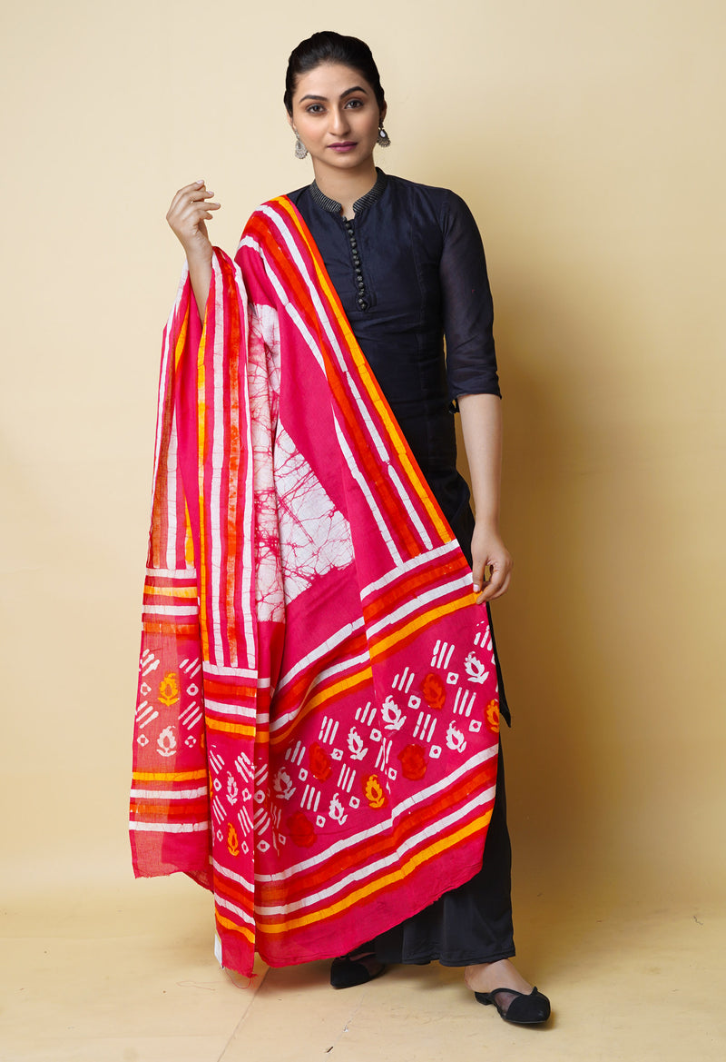 Pink Pure Batik Cotton Dupatta – UDS5323