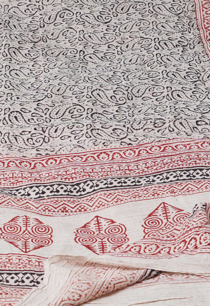 Half White Bagh Printed kota Cotton Dupatta–UDS5356