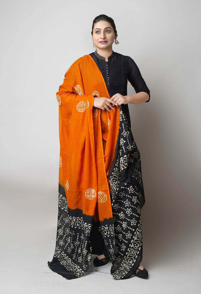Rust Orange Pure Hand Batik Printed Kota Cotton Dupatta–UDS5371