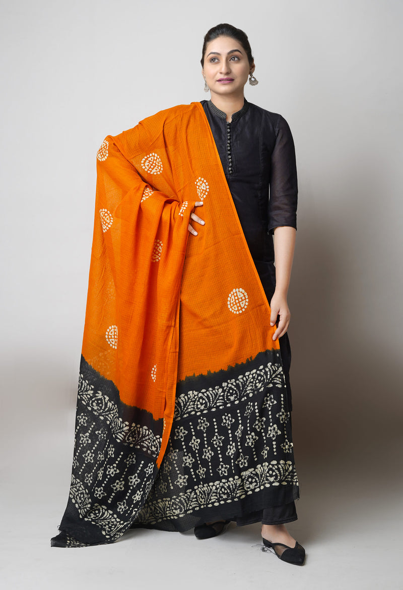 Rust Orange Pure Hand Batik Printed Kota Cotton Dupatta–UDS5371