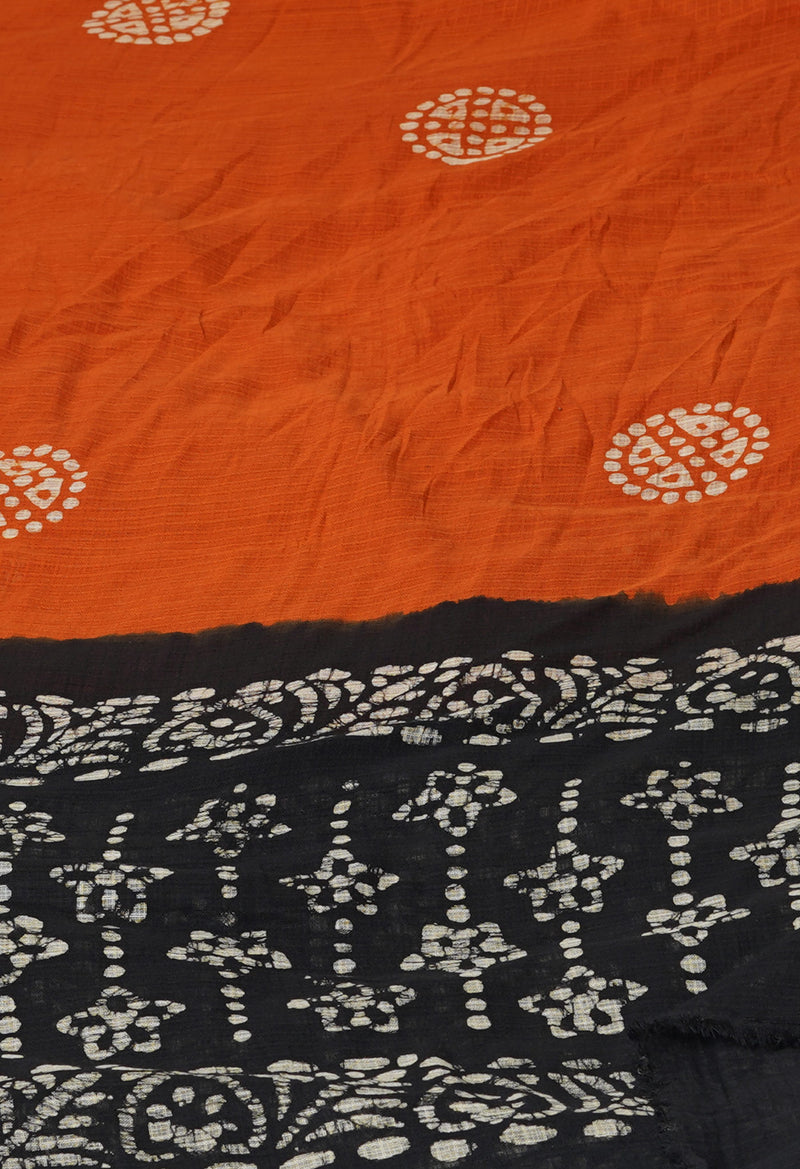 Rust Orange Pure Hand Batik Printed Kota Cotton Dupatta–UDS5371