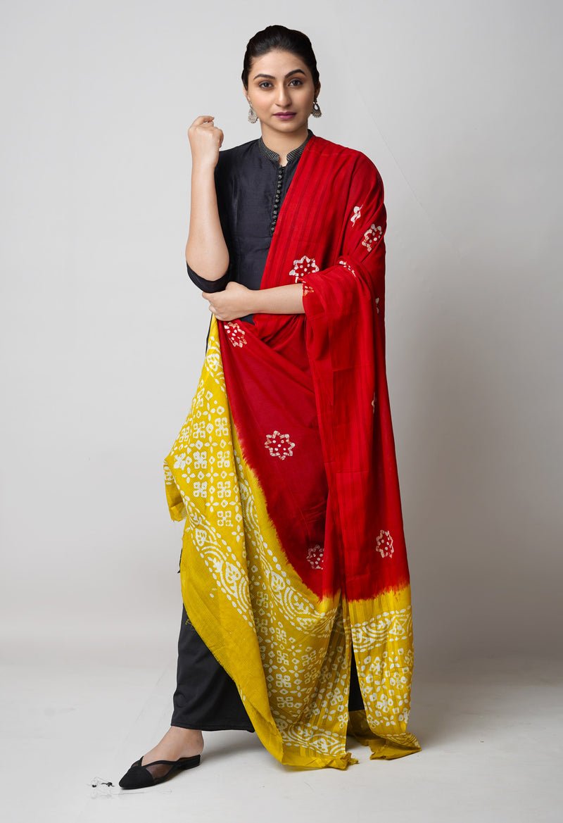 Red Pure Hand Batik Printed Kota Cotton Dupatta–UDS5374