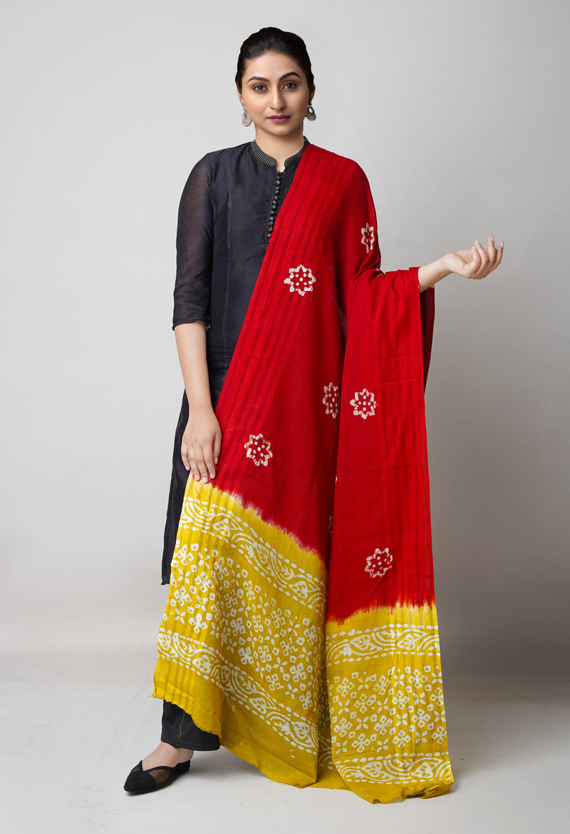 Red Pure Hand Batik Printed Kota Cotton Dupatta–UDS5374