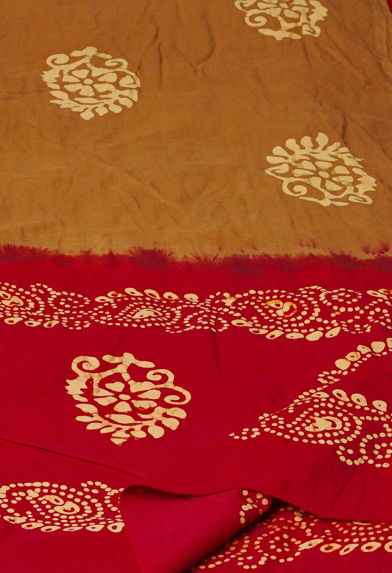 Brown Pure Hand Batik Printed Soft Cotton Dupatta–UDS5375