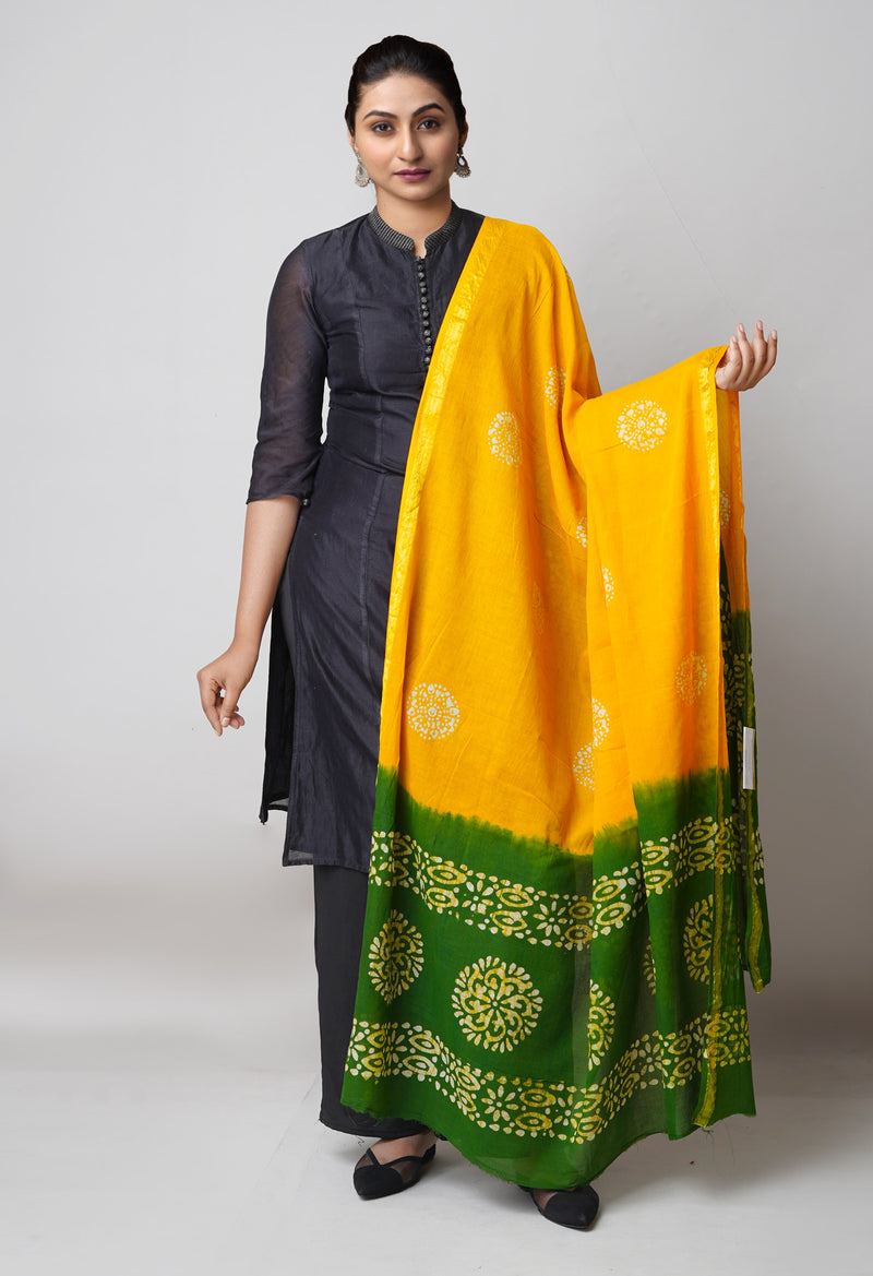 Yellow Pure Hand Batik Printed Soft Cotton Dupatta–UDS5378
