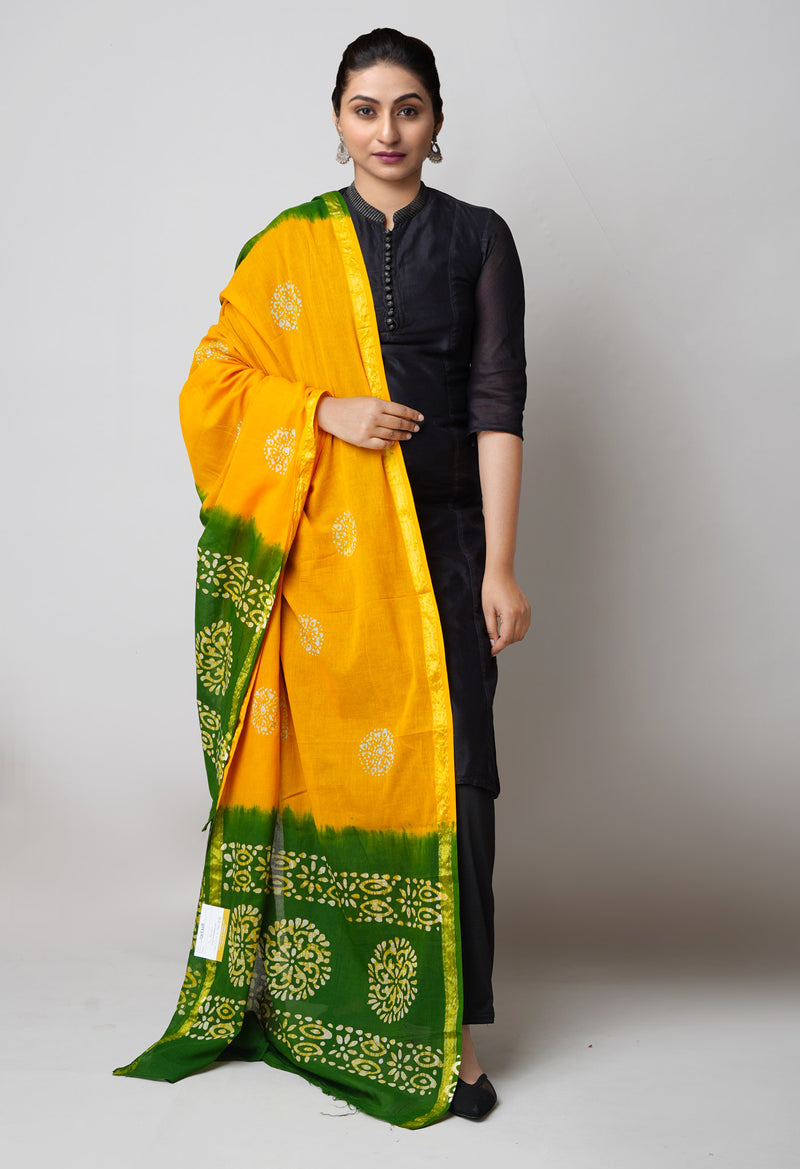 Yellow Pure Hand Batik Printed Soft Cotton Dupatta–UDS5378