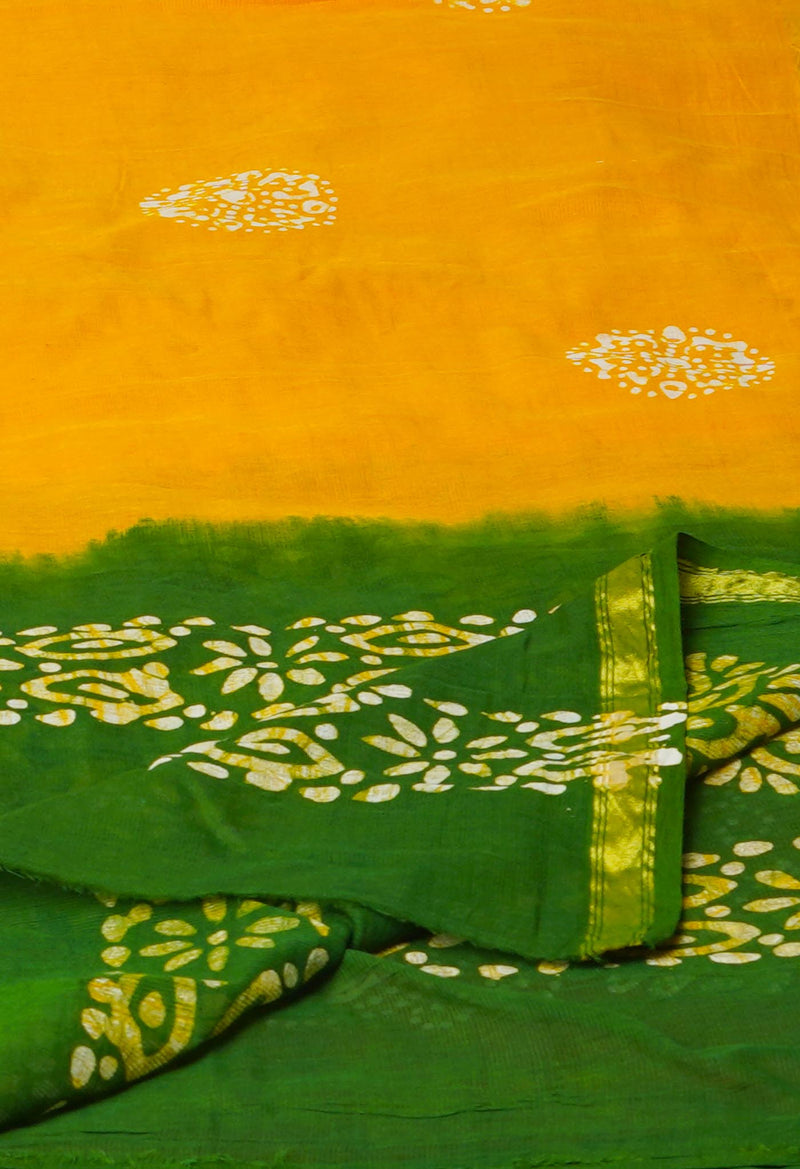 Yellow Pure Hand Batik Printed Soft Cotton Dupatta–UDS5378
