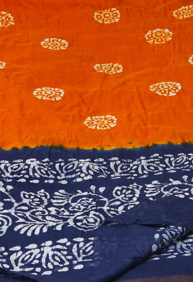 Rust Orange Pure Hand Batik Printed Soft Cotton Dupatta–UDS5381