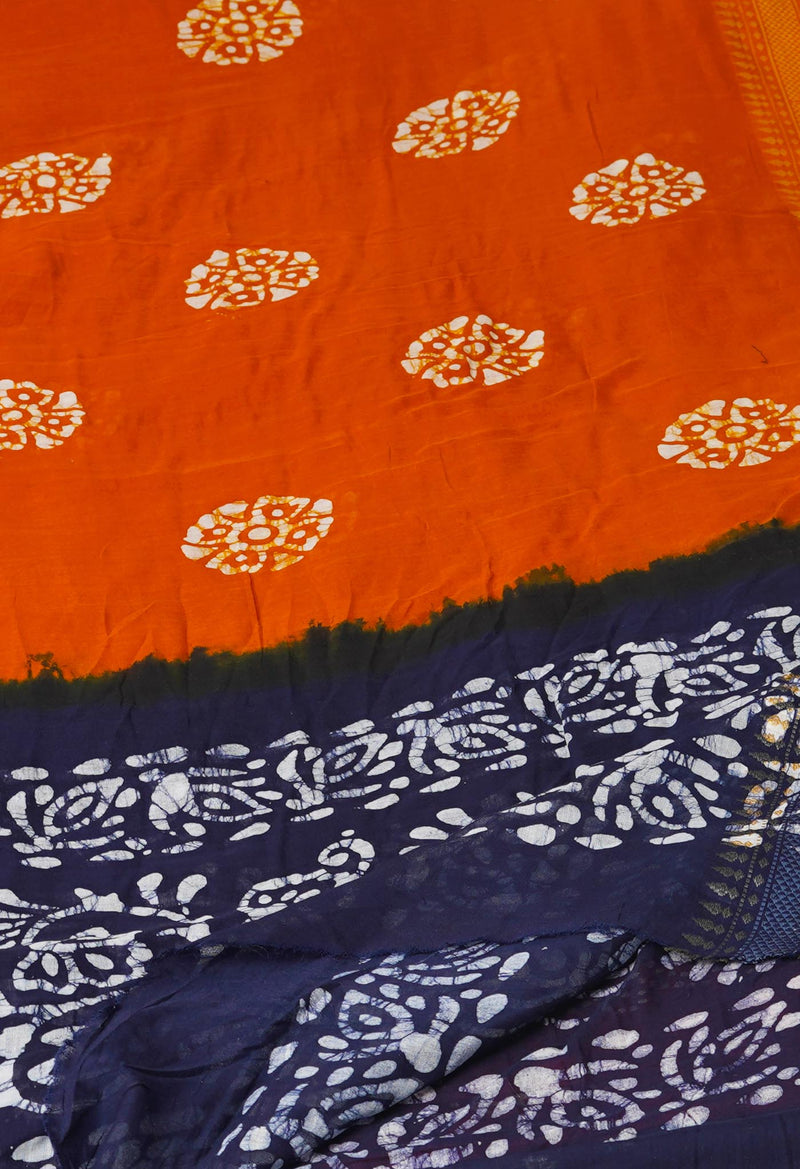 Rust Orange Pure Hand Batik Printed Soft Cotton Dupatta–UDS5382