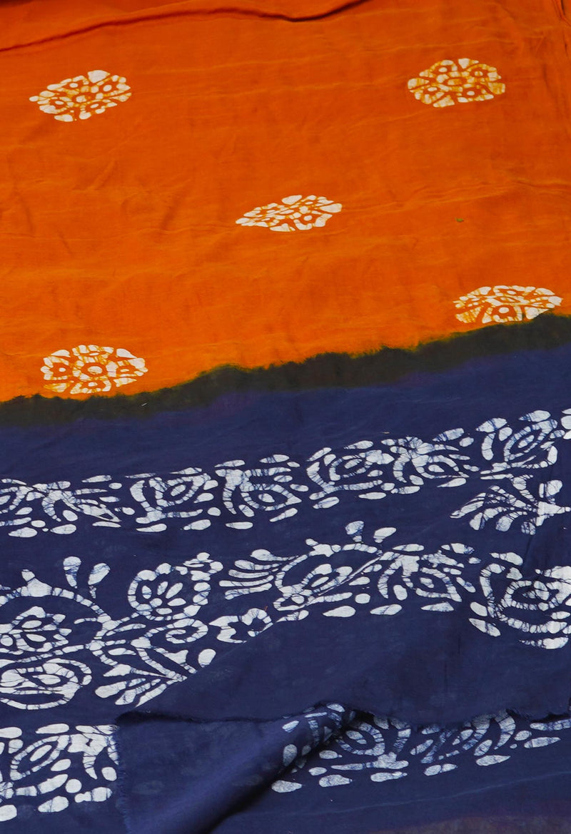 Rust Orange Pure Hand Batik Printed Soft Cotton Dupatta–UDS5383