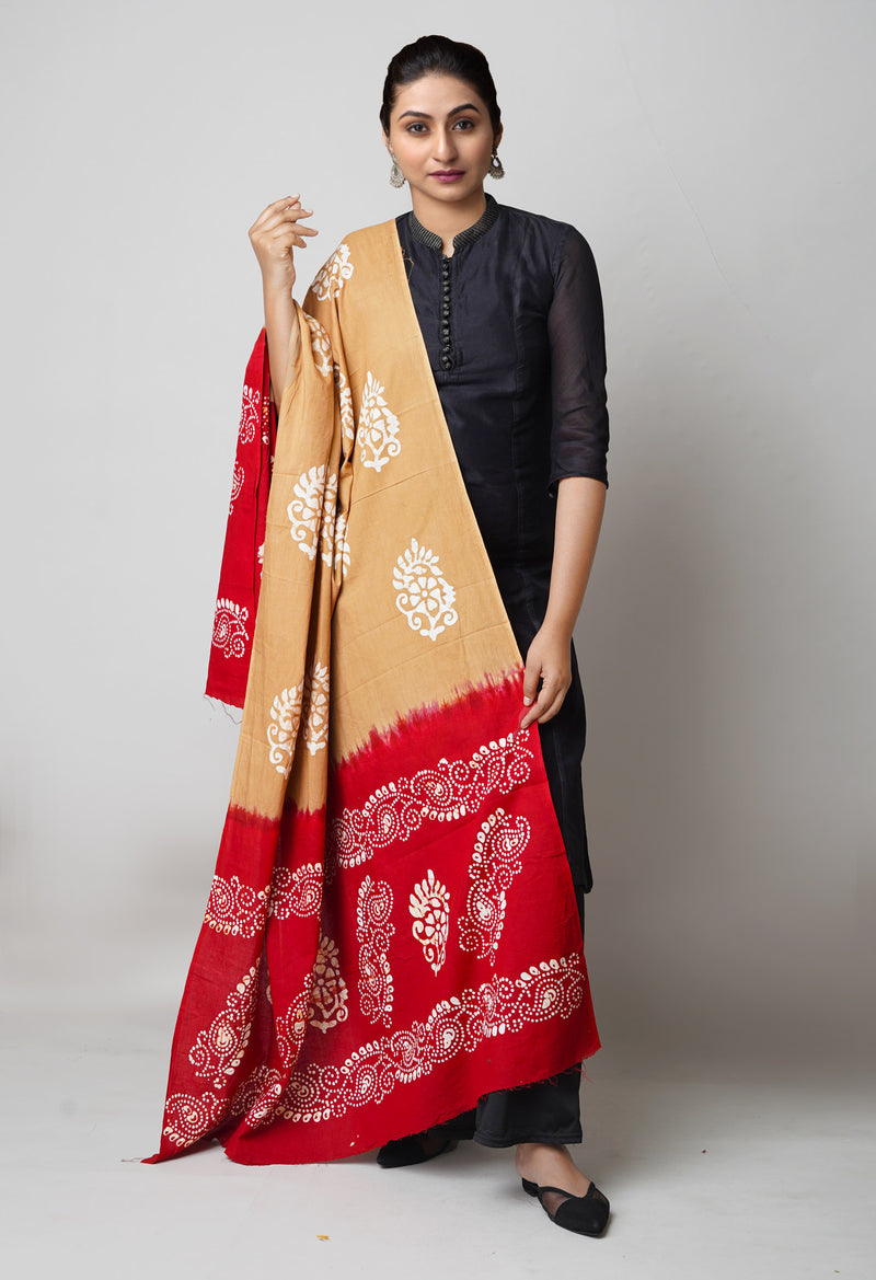 Brown Pure Hand Batik Printed Soft Cotton Dupatta–UDS5387