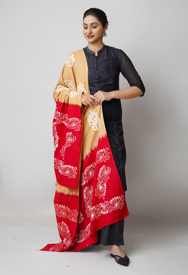 Brown Pure Hand Batik Printed Soft Cotton Dupatta–UDS5387